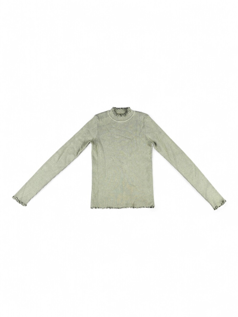Lush Ribbed Lettuce-Edge Long Sleeve Top S Sage